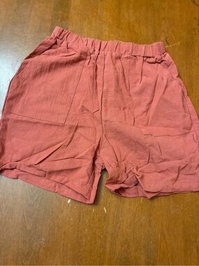 SHEIN Rust Red Elastic-Waist Casual Shorts